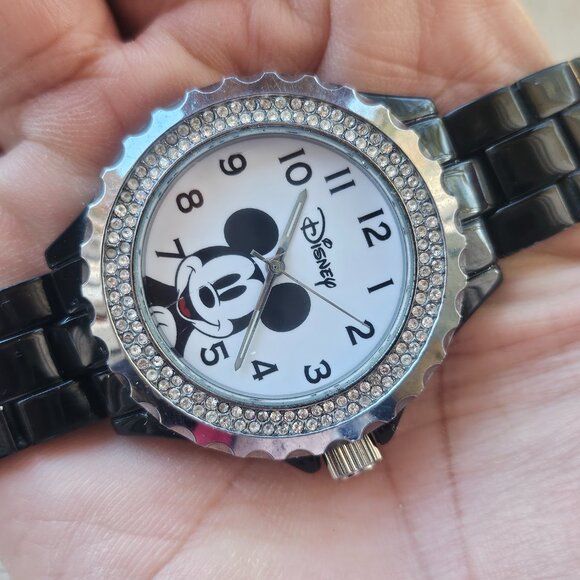 Minnie Mouse Disney Wristwatch Black Tone Metal Strap Analog Accutime Watch - Picture 1 of 12